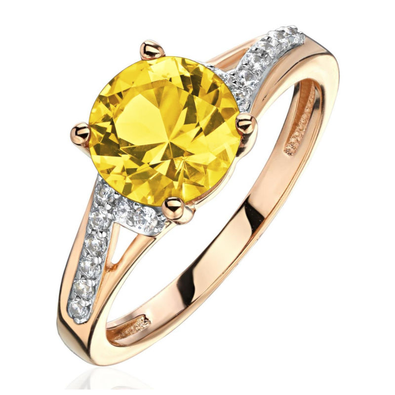 Кольцо из красного золота 585 пробы с цитрином и фианитами 01К3116467Р-4