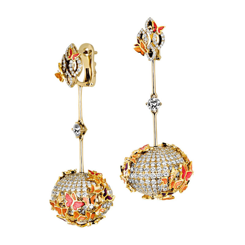 Серьги из комбинированного золота 750 пробы с бриллиантами и эмалью 01С685936ЭL