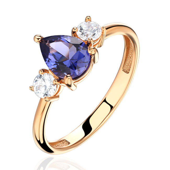 Кольцо из красного золота 585 пробы с наноситал танзанитом и фианитами 01К2115337-3