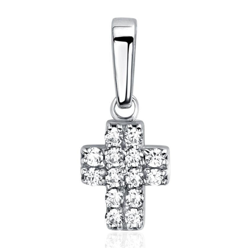 Подвеска "Крест" из белого золота 585 пробы с бриллиантами 01Р621123-17