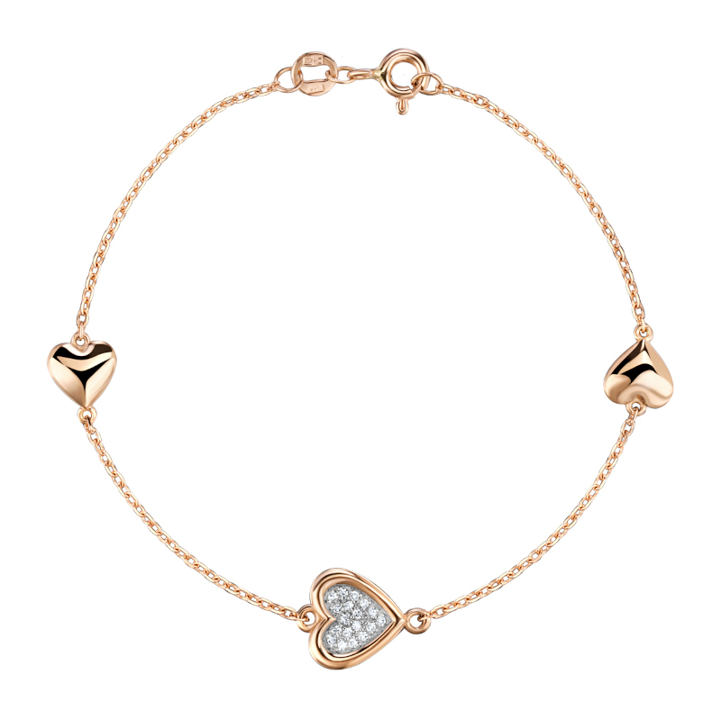 Браслет из красного золота 585 пробы с бриллиантами 01Б613693Р-17