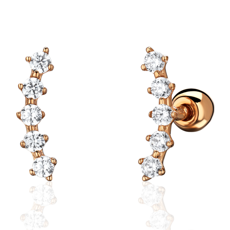 Серьга одиночная из красного золота 585 пробы с фианитами 01С1116219