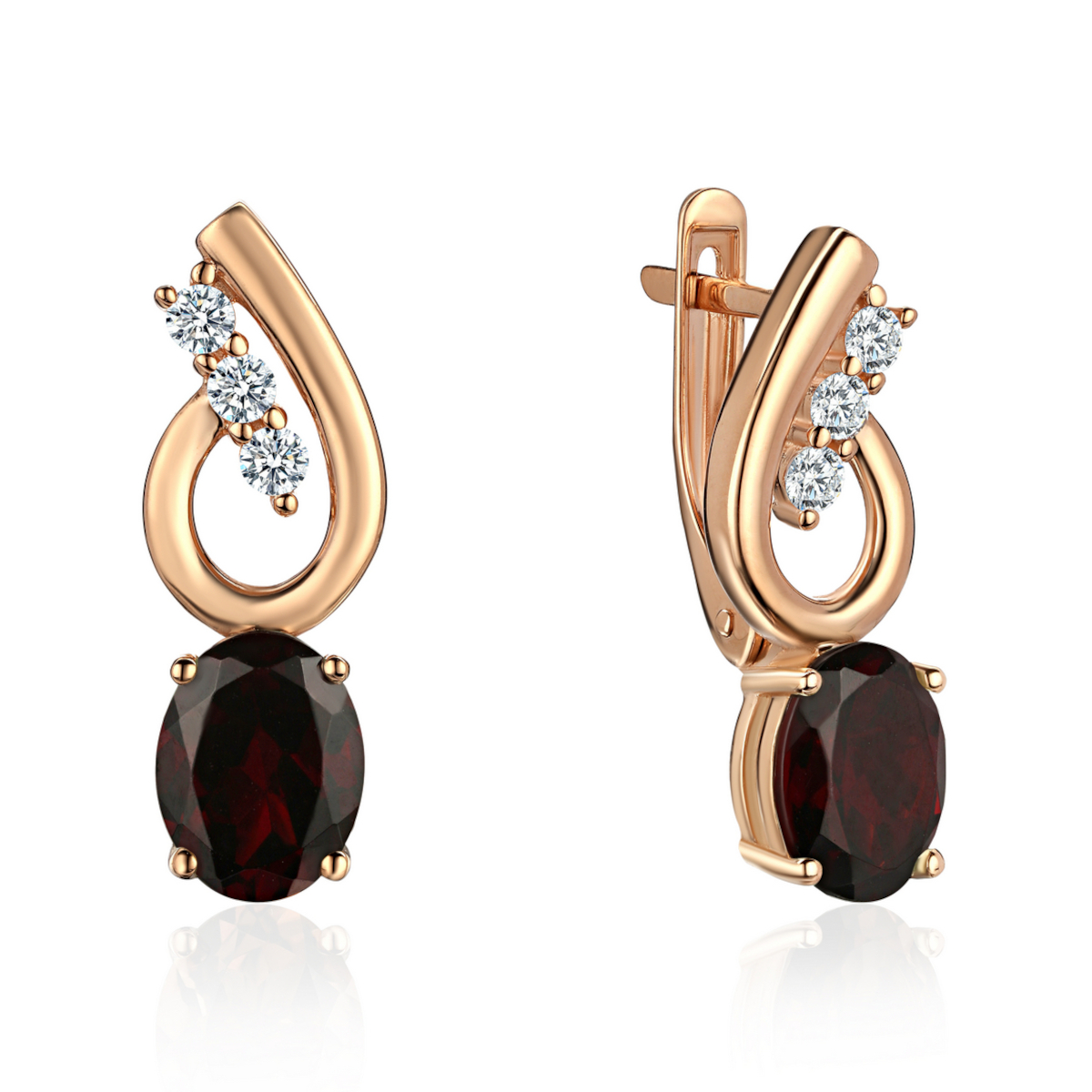 Серьги из красного золота 585 пробы с гранатами и фианитами 01С3115339-2