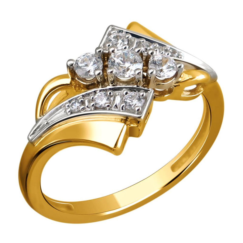 Кольцо из комбинированного золота 585 пробы с фианитами 01К1612824Ж