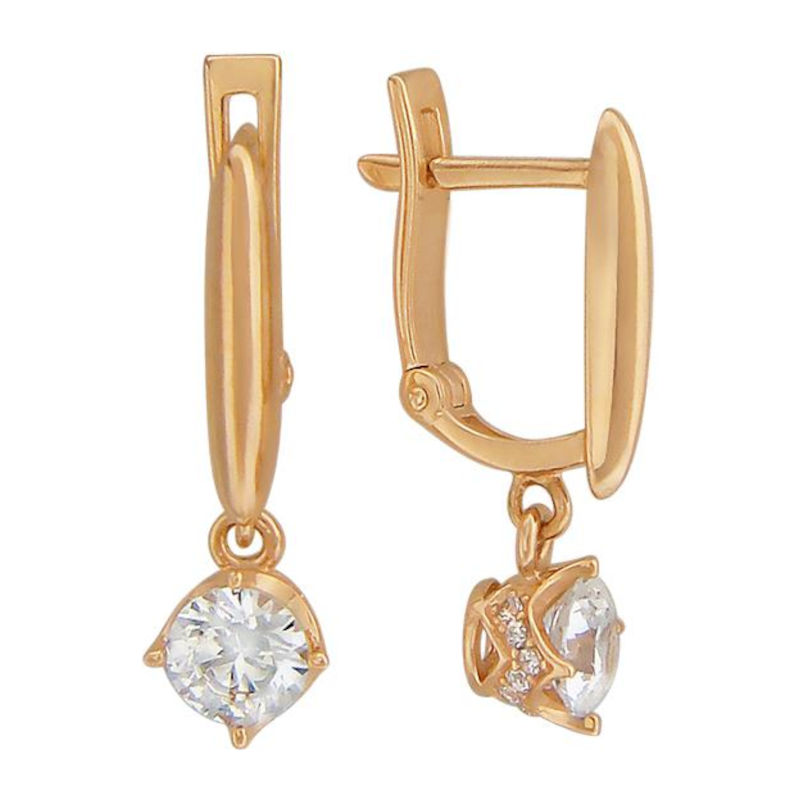 Серьги из красного золота 585 пробы с фианитами 01С119410