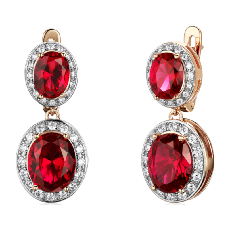 Серьги из красного золота 585 пробы с рубинами и фианитами 01С2115442Р-1