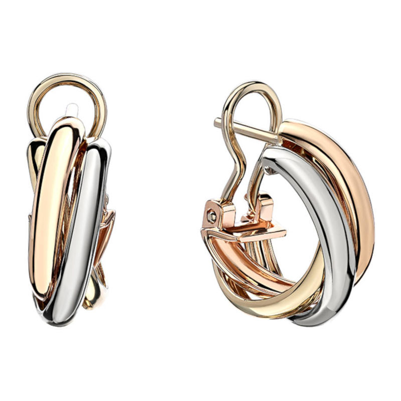 Серьги из трех цветов золота 585 пробы без вставок 01С0613941