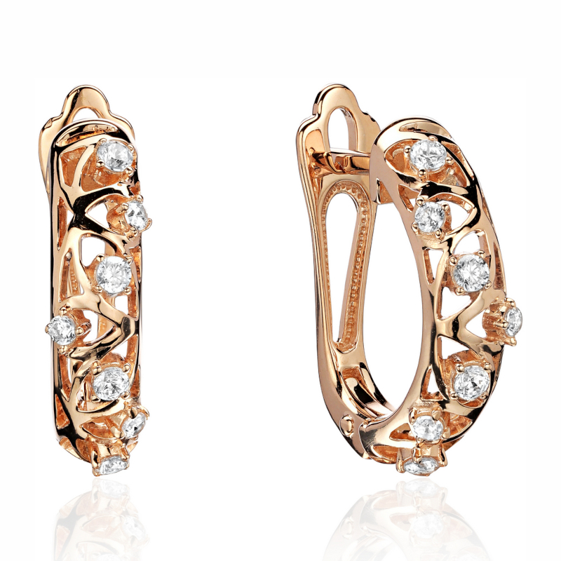 Серьги из красного золота 585 пробы с фианитами 01С1114572