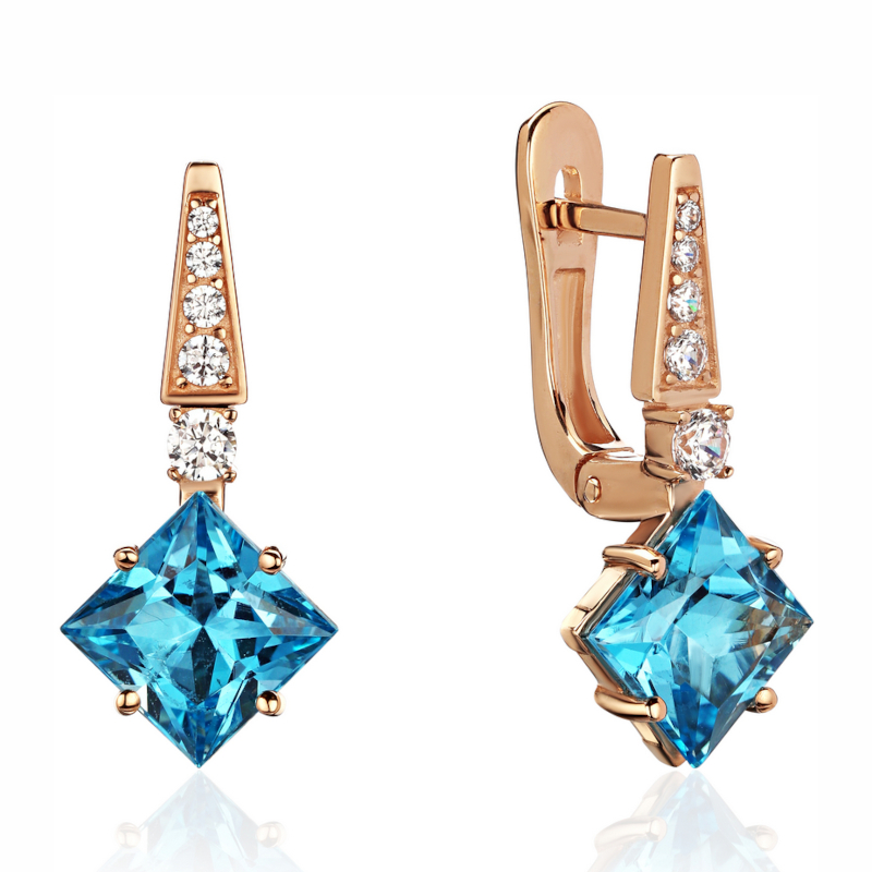 Серьги из красного золота 585 пробы с топазами и фианитами 01С3116560Р-2