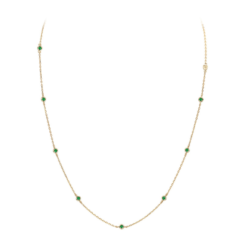 Колье из желтого золота 585 пробы с изумрудами 01Л531168-1