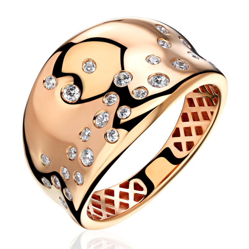 Кольцо из красного золота 585 пробы с фианитами 01К1115659