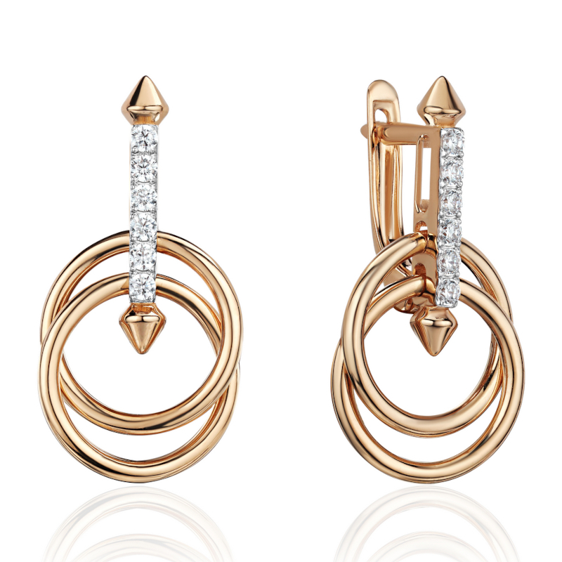 Серьги из красного золота 585 пробы с фианитами 01С1116944Р