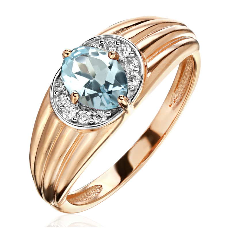 Кольцо из красного золота 585 пробы с топазом и фианитами 01К3115372Р-2