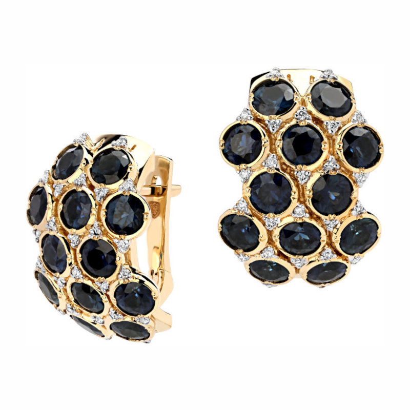 Серьги из желтого золота 585 пробы с сапфирами и бриллиантами 01С6311960-3