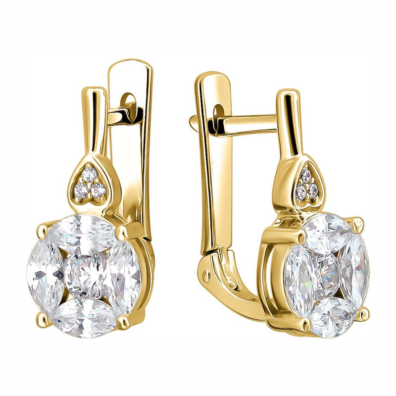 Серьги из желтого золота 585 пробы с фианитами 01С1313151