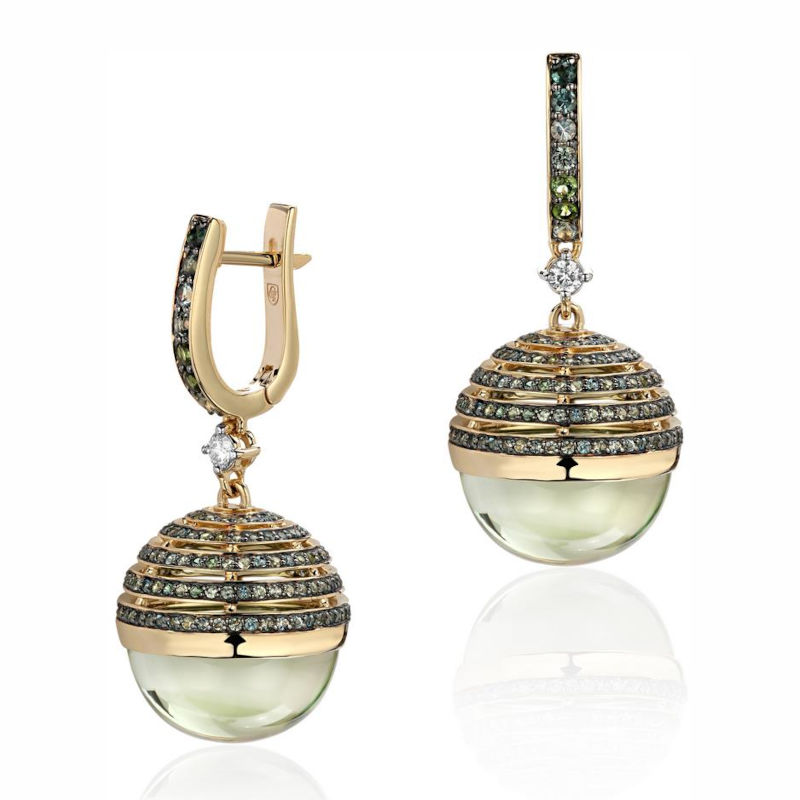 Серьги из желтого золота 585 пробы с сапфирами, празиолитами, топазами, турмалинами, шпинелью и бриллиантами 01С6313282-10