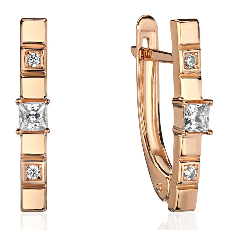 Серьги из красного золота 585 пробы с фианитами 01С1115163