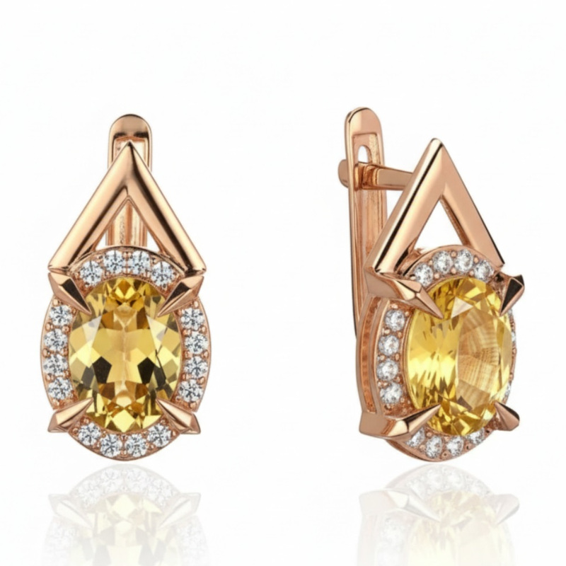 Серьги из красного золота 585 пробы с цитринами и фианитами 01С3116523-5