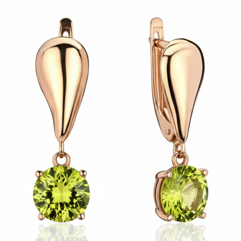 Серьги из красного золота 585 пробы с хризолитами 01С3116470-6