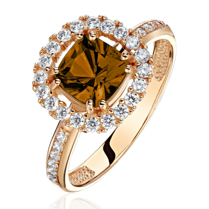 Кольцо из красного золота 585 пробы с раух-топазом и фианитами 01К3115438-6