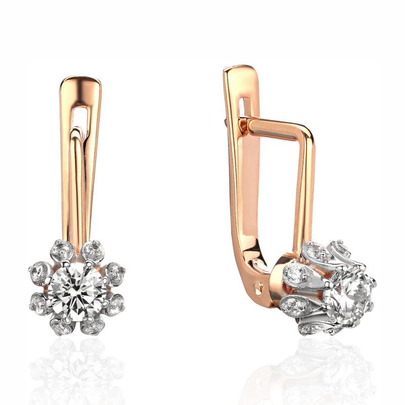 Серьги из красного золота 585 пробы с фианитами 01С1115773Р