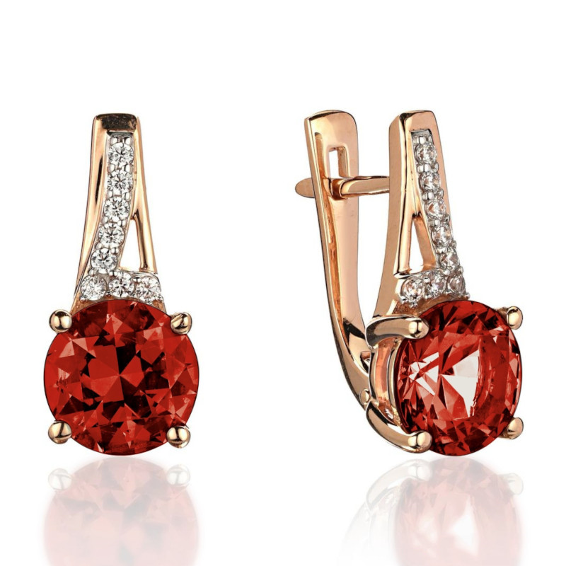 Серьги из красного золота 585 пробы с фианитами и наноситал родолитом 01С2115367Р-4