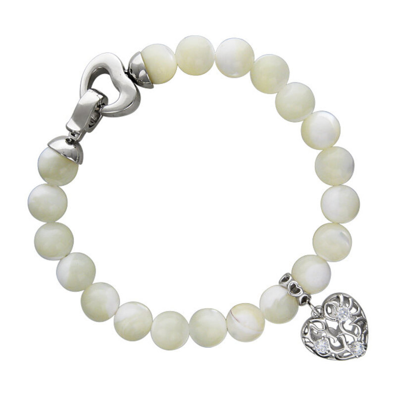 Браслет из натуральных камней из серебра 925 пробы с перламутром и фианитами 01Б4511046-1