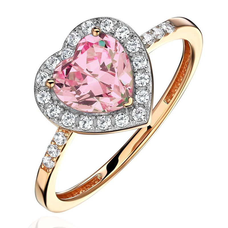 Кольцо "Сердце" из красного золота 585 пробы с фианитами 01К2115439Р-1