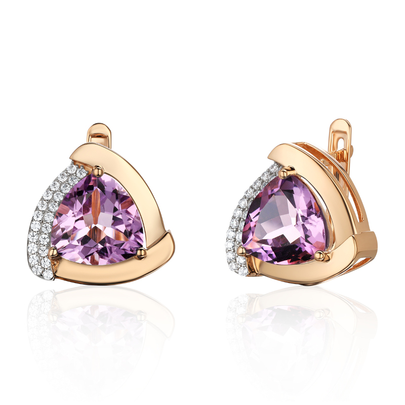 Серьги из красного золота 585 пробы с фианитами и аметистами 01С3115511Р-2