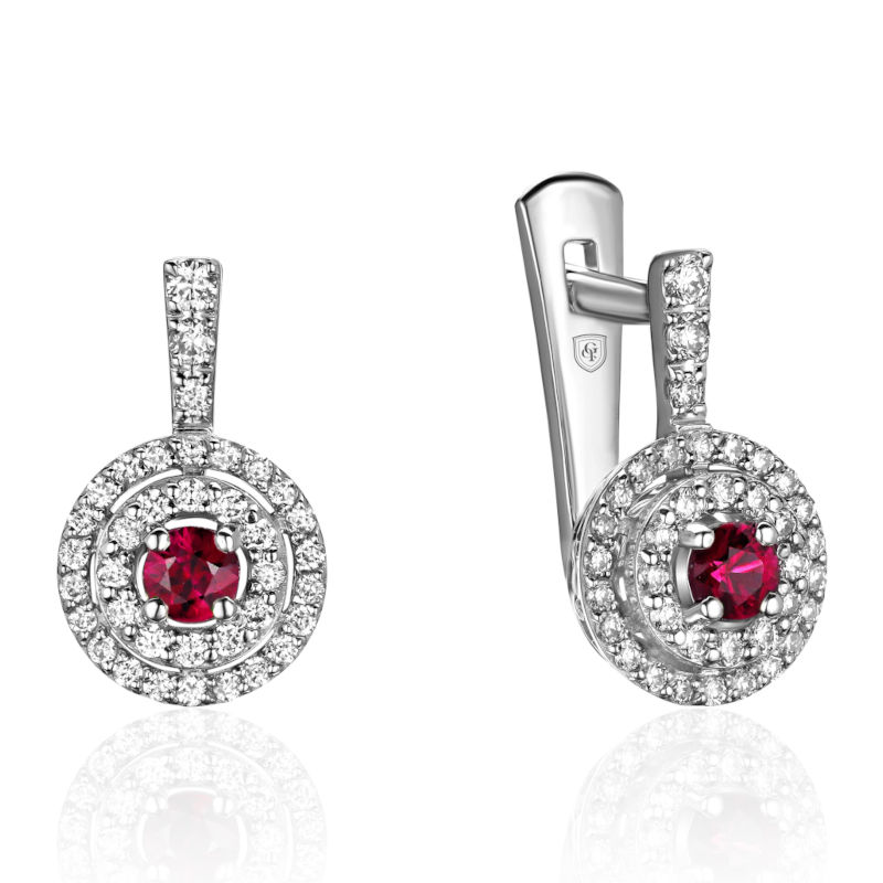 Серьги из белого золота 585 пробы с рубинами и бриллиантами 01С6215623-1