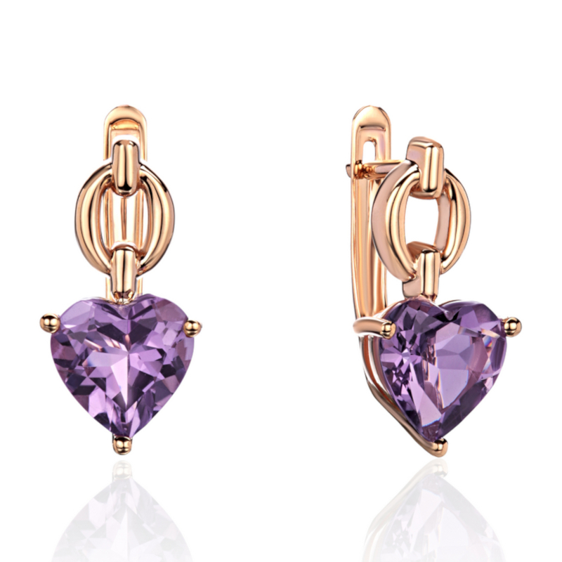 Серьги из красного золота 585 пробы с аметистами 01С3115675-1