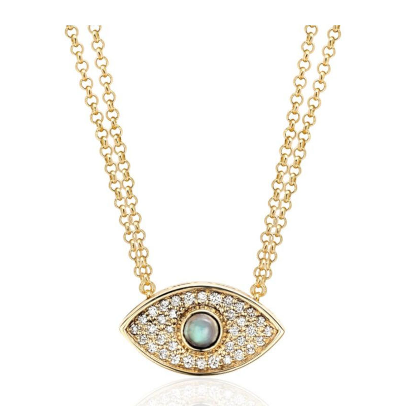 Колье из желтого золота 585 пробы с сапфиром и бриллиантами 01Л632157-1