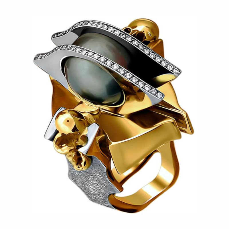 Кольцо из комбинированного золота 750 пробы с жемчугом и бриллиантами 0РК680034