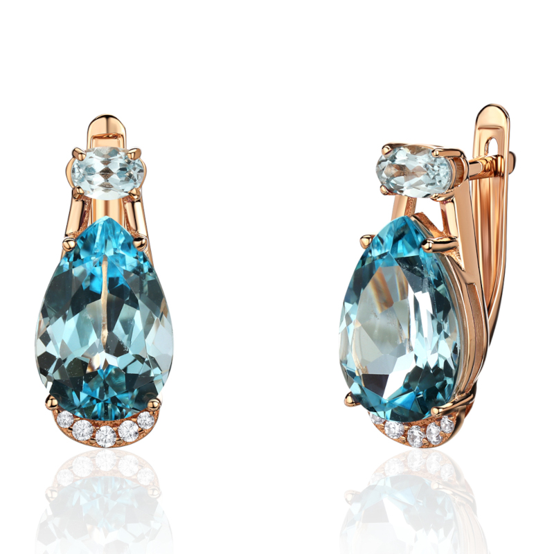 Серьги из красного золота 585 пробы с топазами и фианитами 01С3116694-2