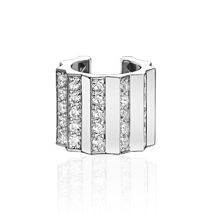 Серьга кафф без прокола из белого золота 585 пробы с фианитами 01С1216769