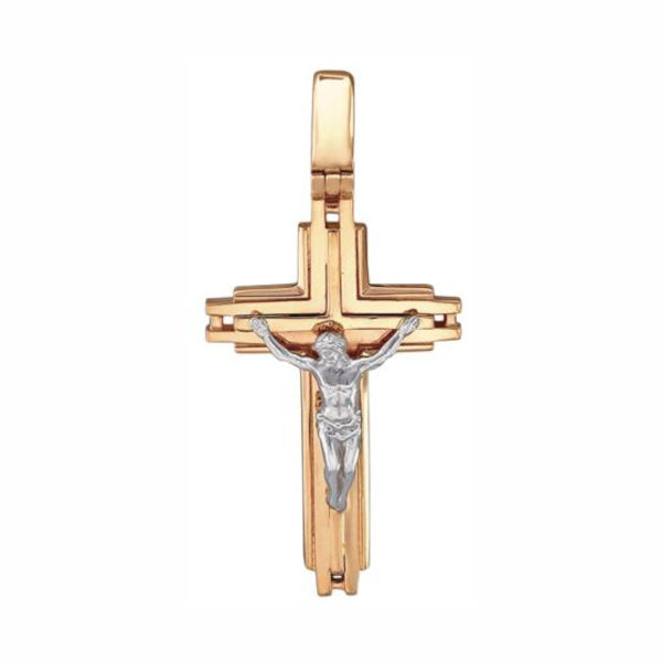 Крест нательный из двух цветов золота 585 пробы без вставок 01Р060752