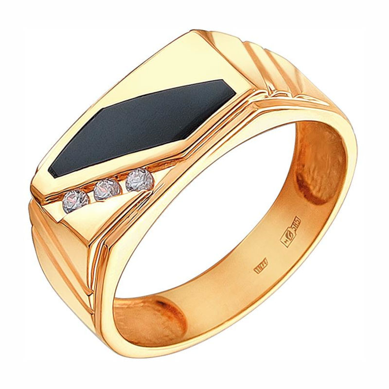 Перстень из красного золота 585 пробы с фианитами и агатом 01Т411653-1