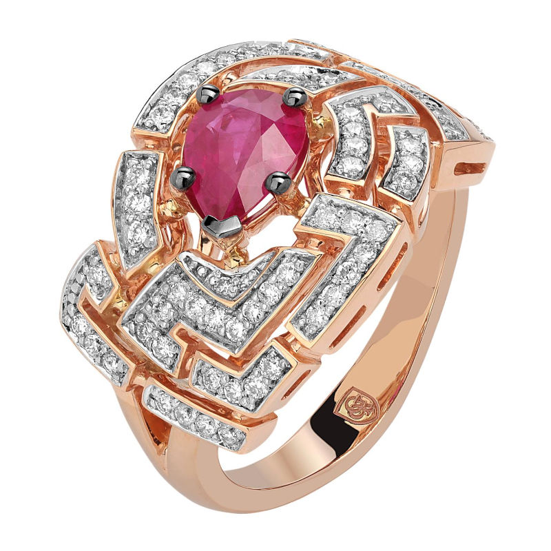 Кольцо из красного золота 585 пробы с рубином и бриллиантами 01К6113136-1