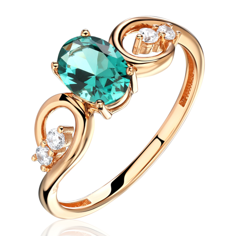 Кольцо из красного золота 585 пробы с наноситал турмалином и фианитами 01К2116439-4