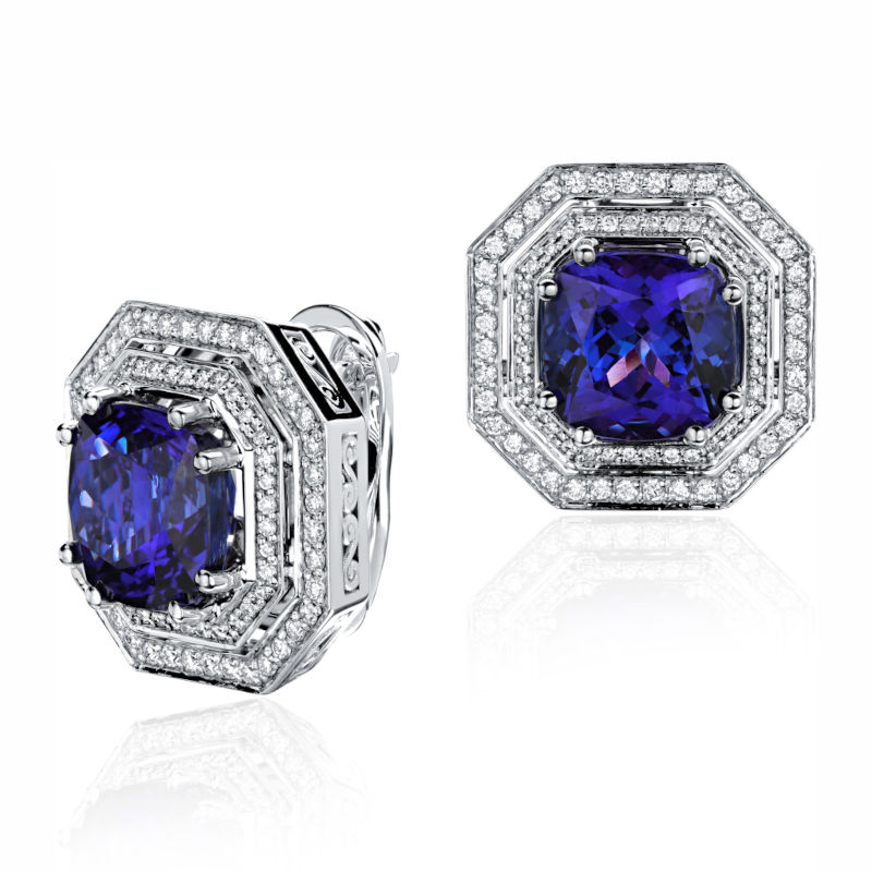 Серьги из белого золота 585 пробы с танзанитами и бриллиантами 01С6214191-1