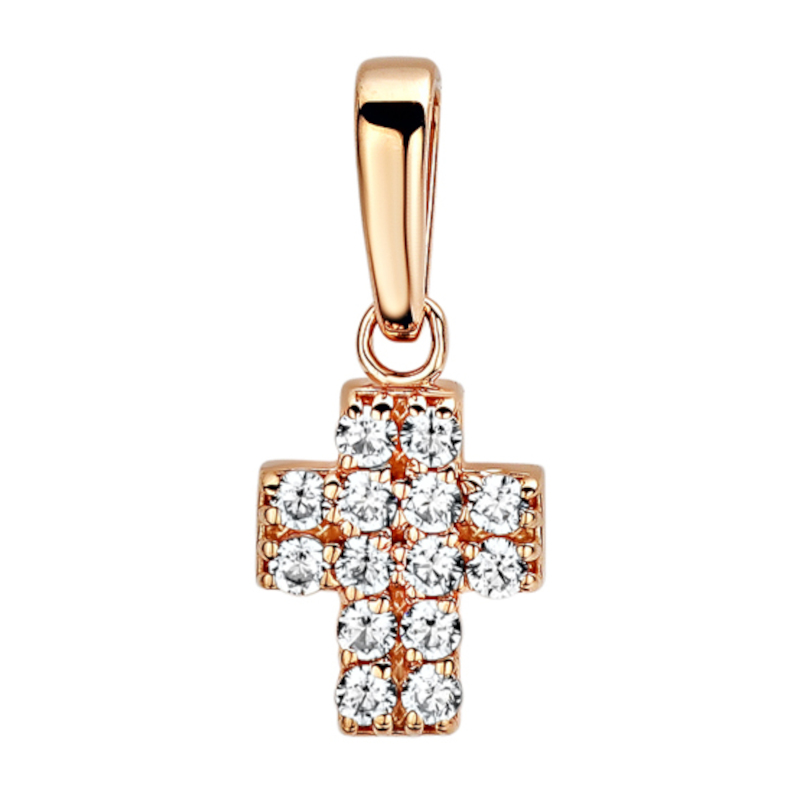 Подвеска "Крест" из красного золота 585 пробы с фианитами 01Р111123