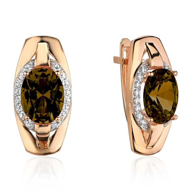 Серьги из красного золота 585 пробы с раух-топазами и фианитами 01С3115471Р-4