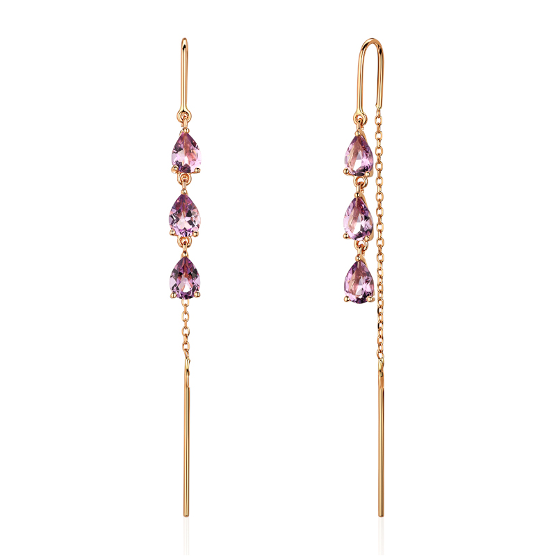 Серьги из красного золота 585 пробы с аметистами 01С3115415-1