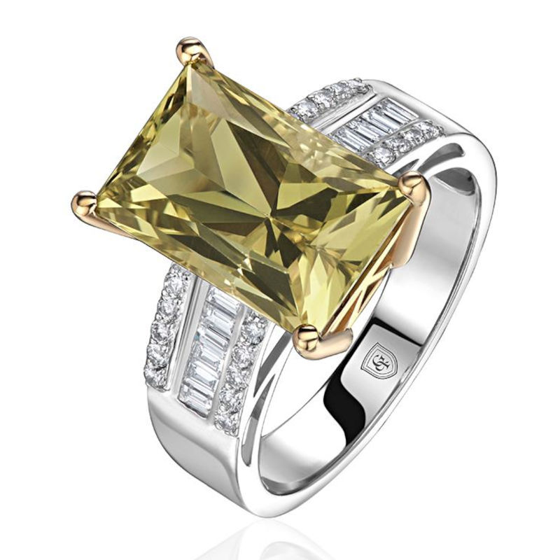 Кольцо из комбинированного золота 585 пробы с бериллом и бриллиантами 01К6617103Ж-1