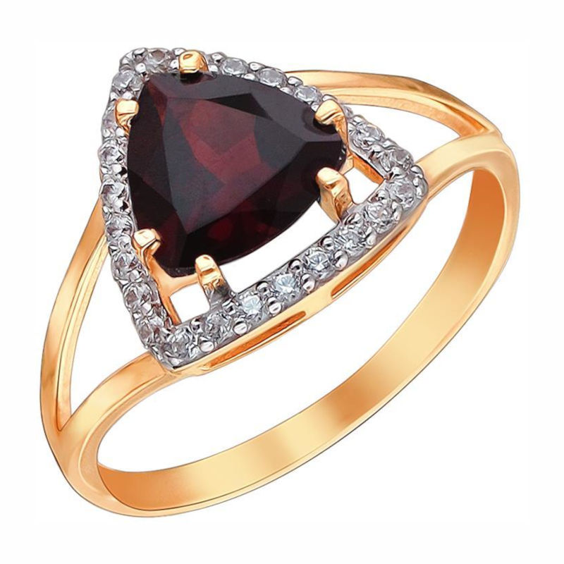 Кольцо из золоченого серебра 925 пробы с фианитами и гранатом 01К3511273А-1