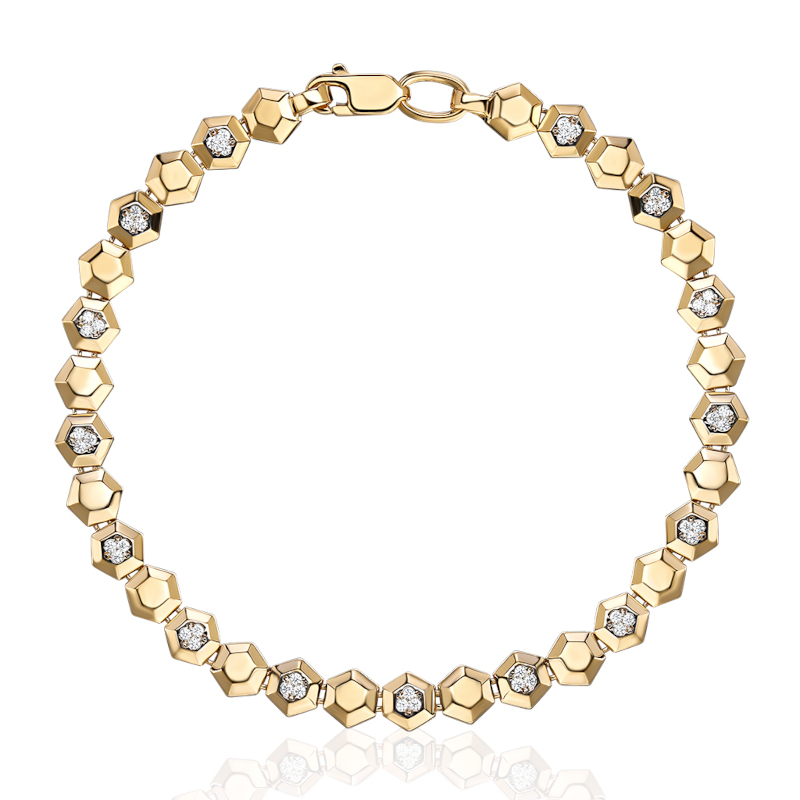 Браслет из желтого золота 585 пробы с фианитами 01Б133596Р