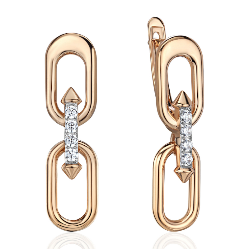 Серьги из красного золота 585 пробы с фианитами 01С1116955Р