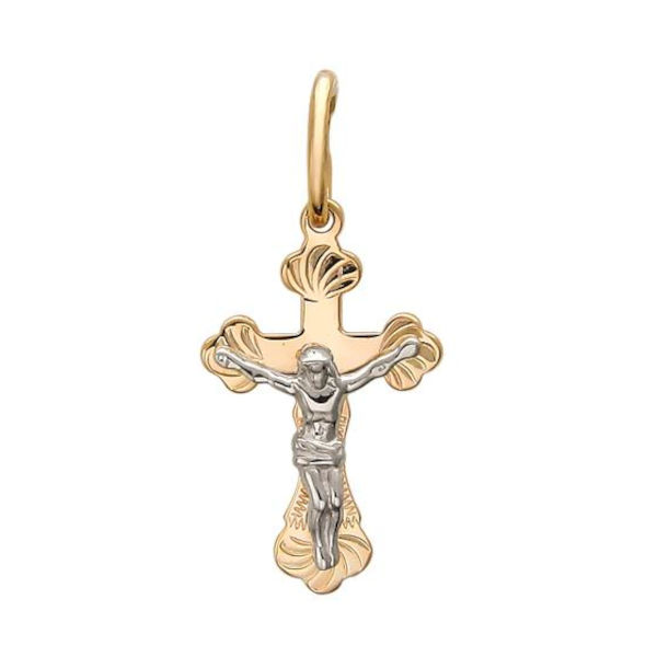 Крест нательный из двух цветов золота 375 пробы без вставок 01Р760589S