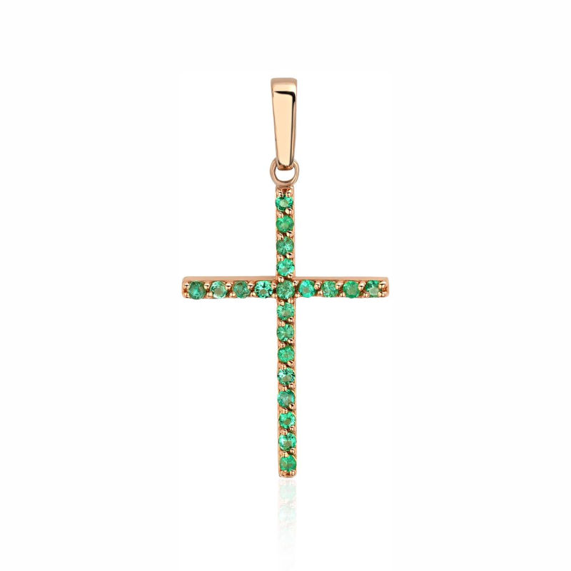 Крест из красного золота 585 пробы с изумрудами 01Р511125-3