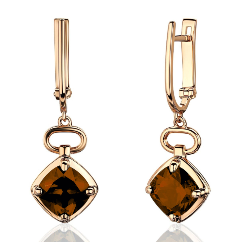 Серьги из красного золота 585 пробы с раух-топазами 01С3116630-4